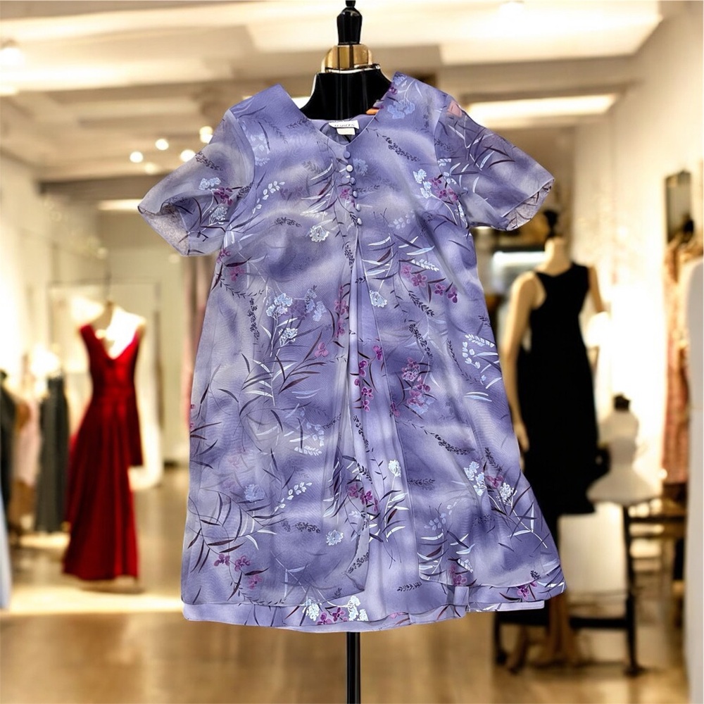 Habits Grey & Purple Vintage Floral polyester Formal Dress